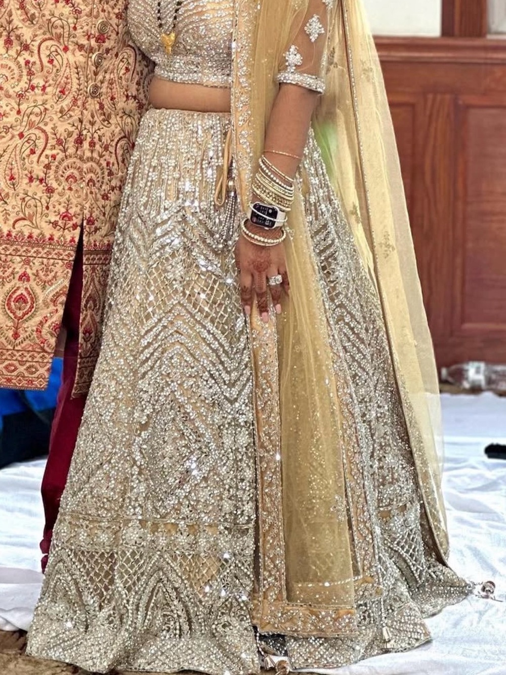 Embellished Gold Bridal Lehenga with Sheer Dupatta